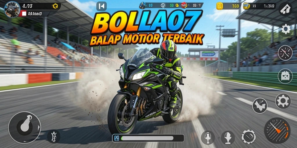 Tampilan gameplay BOLA07 dengan aksi balapan motor yang mendebarkan.