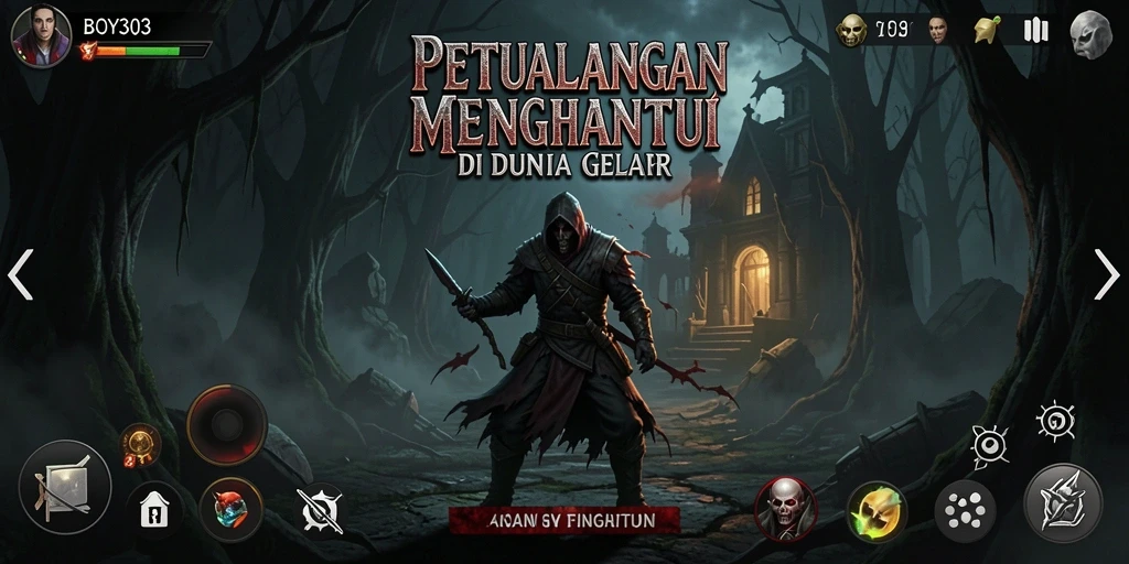 Screenshot gameplay BOY303 yang menunjukkan suasana menyeramkan di dalamnya.