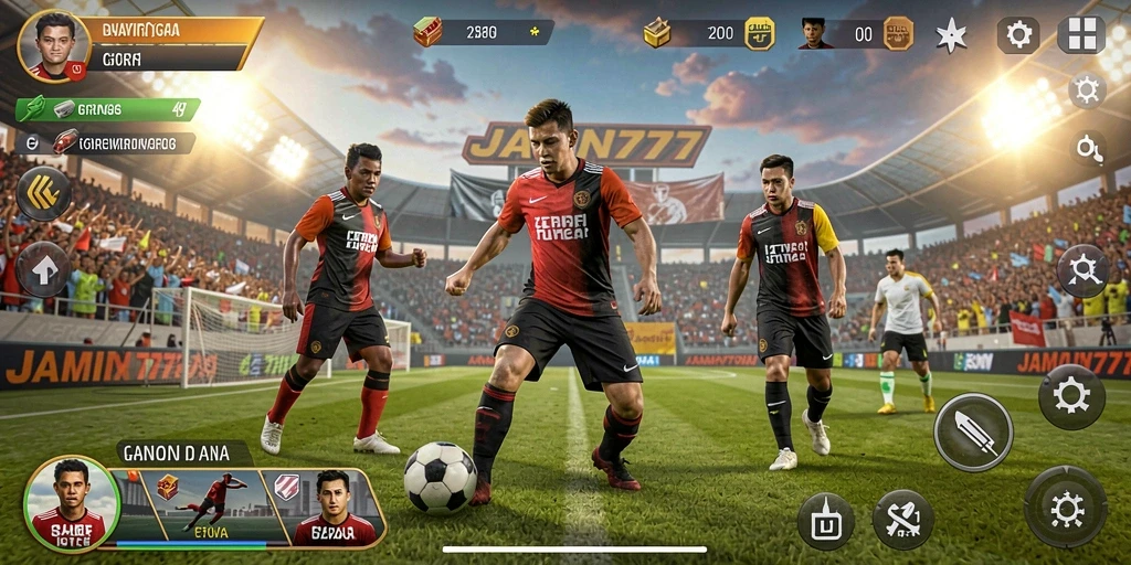 Screenshot utama JAMIN777 menampilkan aksi seru dalam permainan olahraga.