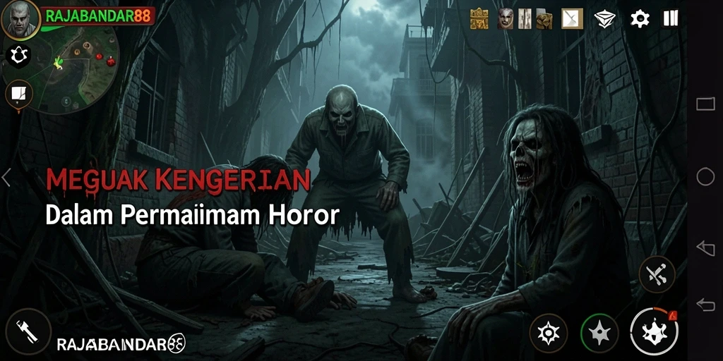 Tangkapan layar RAJABANDAR88 menampilkan suasana mencekam dan gameplay yang intens.