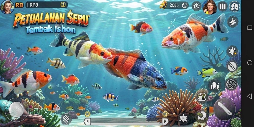 Tampilan gameplay seru dalam RP8 saat menembak ikan.