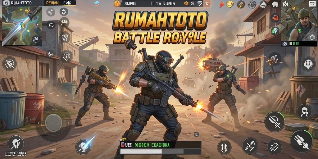 Tampilan aksi mendebarkan di RUMAHTOTO dalam pertempuran Battle Royale.