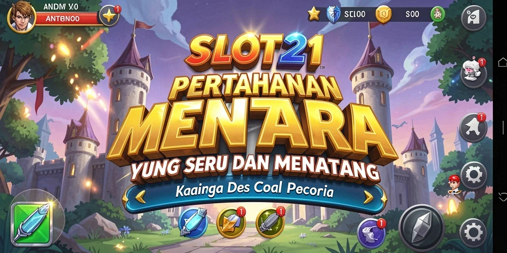 Tangkapan layar SLOT21 memperlihatkan menara bertahan menyerang musuh dengan intens.