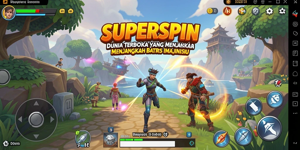Screenshot gameplay <strong>SUPERSPIN</strong> yang menunjukkan eksplorasi dunia terbuka.