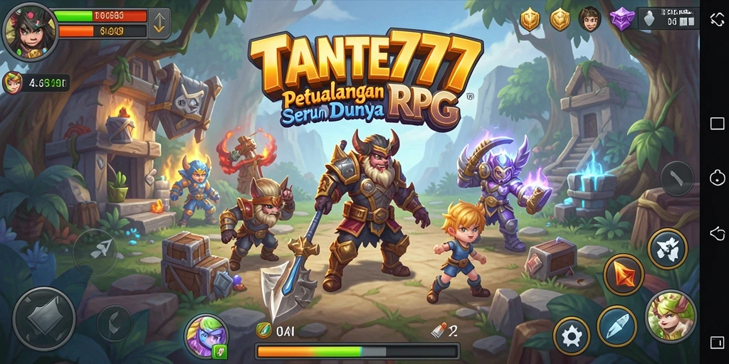 Screeshot utama TANTE777 menampilkan aksi pertempuran RPG yang mendebarkan.