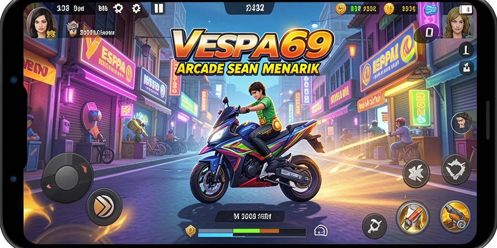 Tampilan seru gameplay VESPA69 dengan rintangan menarik.